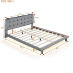 Cama Plataforma Queen Size de Terciopelo con Marco LED, Tela Gruesa y Suave y Cabecero con Diseño Capitaneado