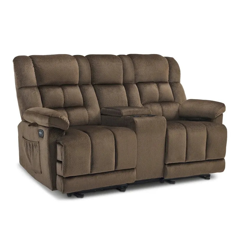 Sofá reclinable biplaza eléctrico con consola, vibración y calor, puertos de carga USB RS6234