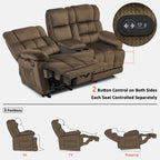 Sofá reclinable biplaza eléctrico con consola, vibración y calor, puertos de carga USB RS6234