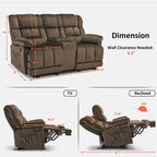 Sofá reclinable biplaza eléctrico con consola, vibración y calor, puertos de carga USB RS6234