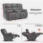 Sofá reclinable biplaza eléctrico con consola, vibración y calor, puertos de carga USB RS6234