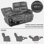 Sofá reclinable biplaza eléctrico con consola, vibración y calor, puertos de carga USB RS6234