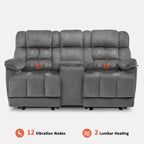 Sofá reclinable biplaza eléctrico con consola, vibración y calor, puertos de carga USB RS6234