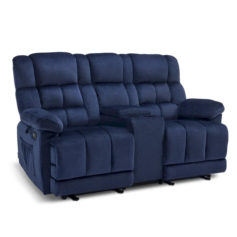 Sofá reclinable biplaza eléctrico con consola, vibración y calor, puertos de carga USB RS6234