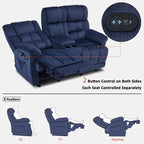 Sofá reclinable biplaza eléctrico con consola, vibración y calor, puertos de carga USB RS6234