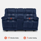Sofá reclinable biplaza eléctrico con consola, vibración y calor, puertos de carga USB RS6234