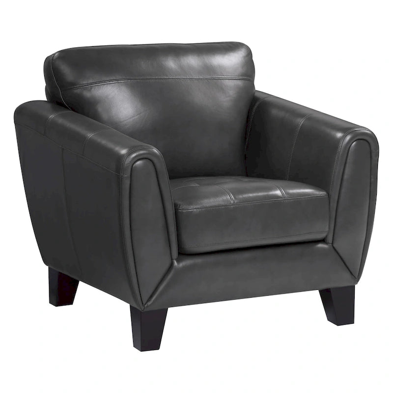 Sillón decorativo de 37 pulgadas, piel flor y cuero sintético gris oscuro, madera maciza