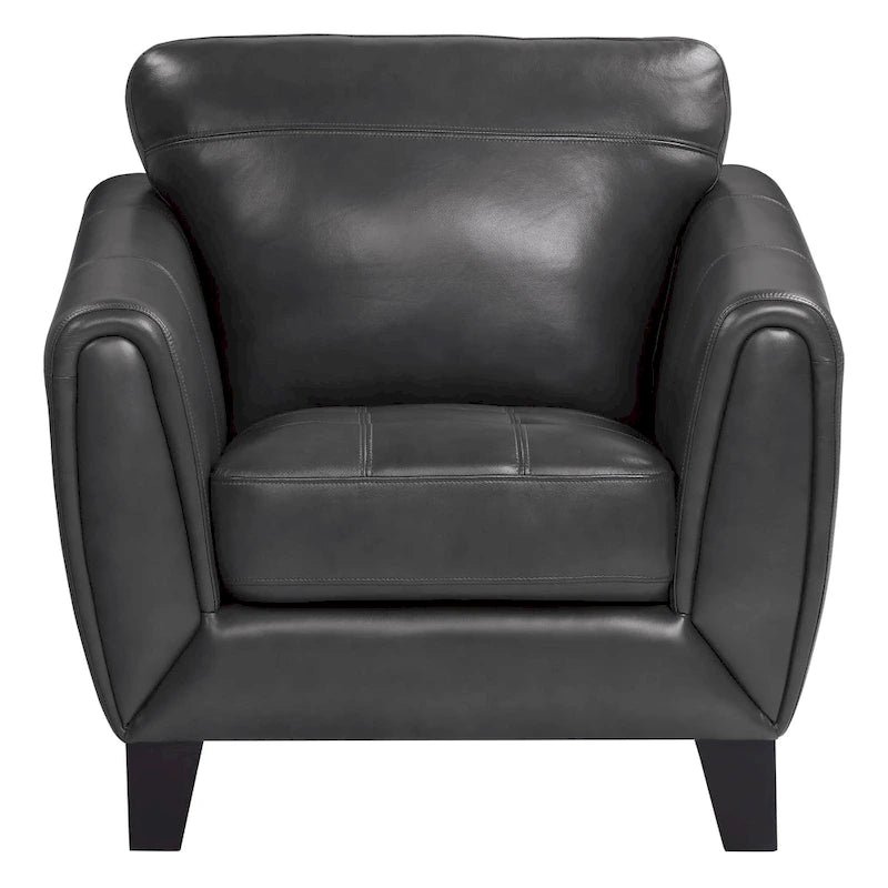 Sillón decorativo de 37 pulgadas, piel flor y cuero sintético gris oscuro, madera maciza