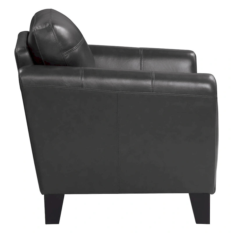 Sillón decorativo de 37 pulgadas, piel flor y cuero sintético gris oscuro, madera maciza