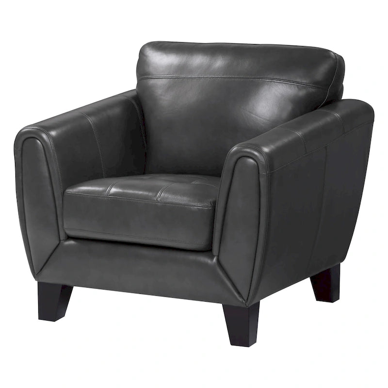 Sillón decorativo de 37 pulgadas, piel flor y cuero sintético gris oscuro, madera maciza