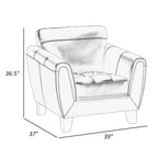 Sillón decorativo de 37 pulgadas, piel flor y cuero sintético gris oscuro, madera maciza