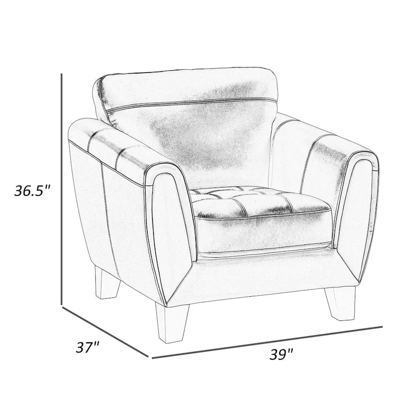 Sillón decorativo de 37 pulgadas, piel flor y cuero sintético gris oscuro, madera maciza