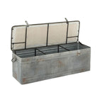 Banco de almacenamiento de metal galvanizado con tapa de arpillera color crema y pestillos negros - Gris