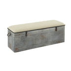 Banco de almacenamiento de metal galvanizado con tapa de arpillera color crema y pestillos negros - Gris