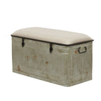 Banco de almacenamiento de metal galvanizado con tapa de arpillera color crema y pestillos negros - Gris