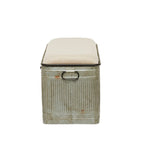 Banco de almacenamiento de metal galvanizado con tapa de arpillera color crema y pestillos negros - Gris