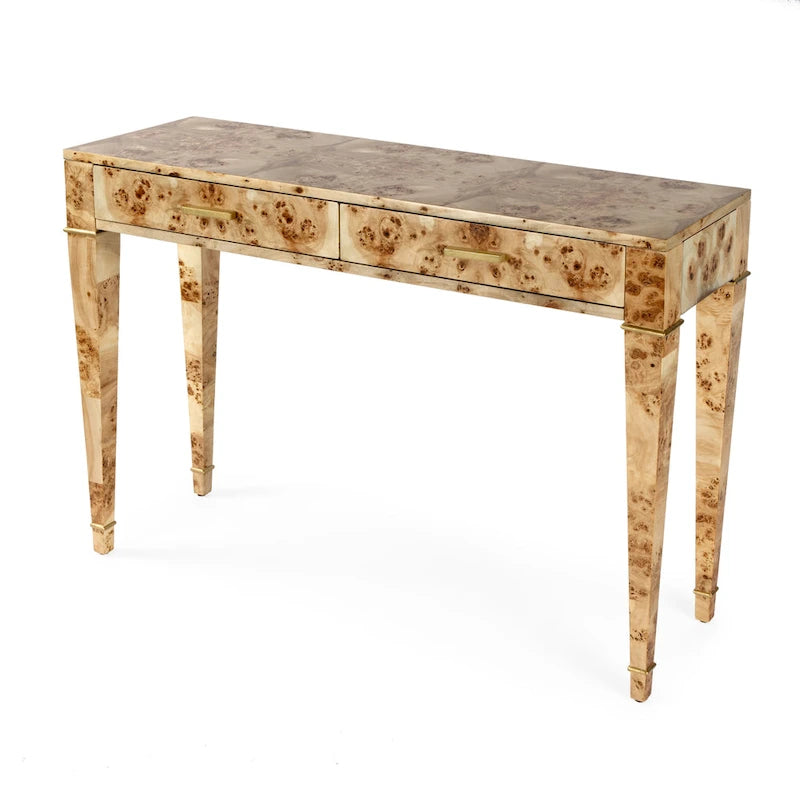 Mesa consola de madera de raíz con 2 cajones de 46 pulgadas