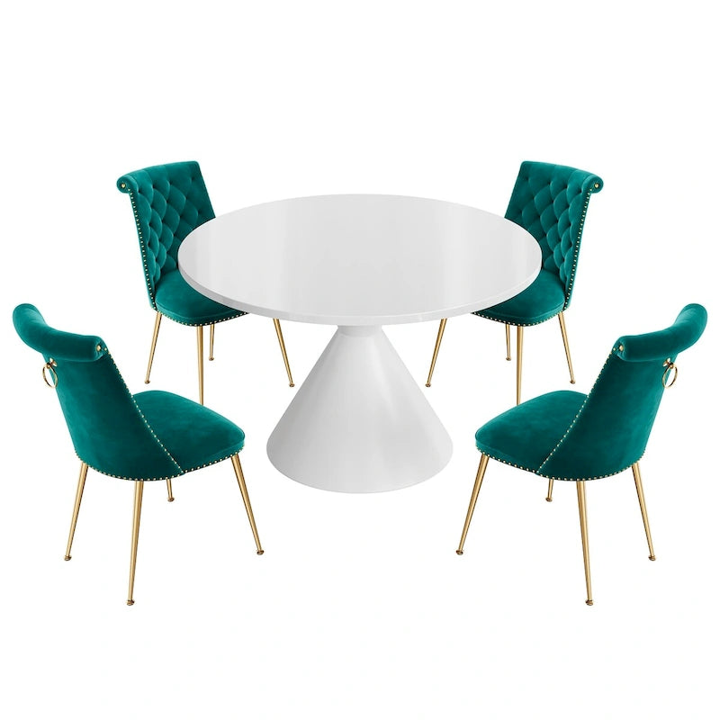48 Mesa de comedor de lujo ligera blanca de alto brillo con encimera grande