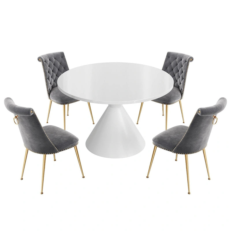 48 Mesa de comedor de lujo ligera blanca de alto brillo con encimera grande