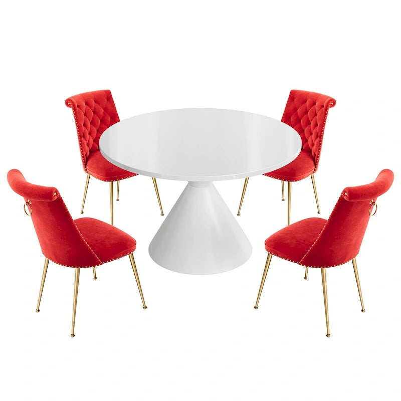 48 Mesa de comedor de lujo ligera blanca de alto brillo con encimera grande
