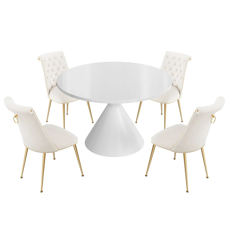 48 Mesa de comedor de lujo ligera blanca de alto brillo con encimera grande