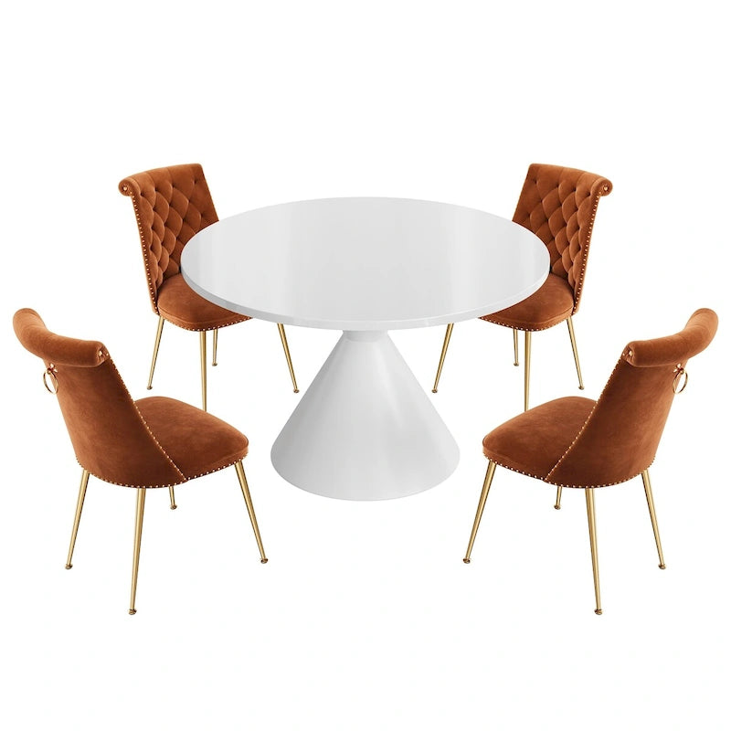 48 Mesa de comedor de lujo ligera blanca de alto brillo con encimera grande