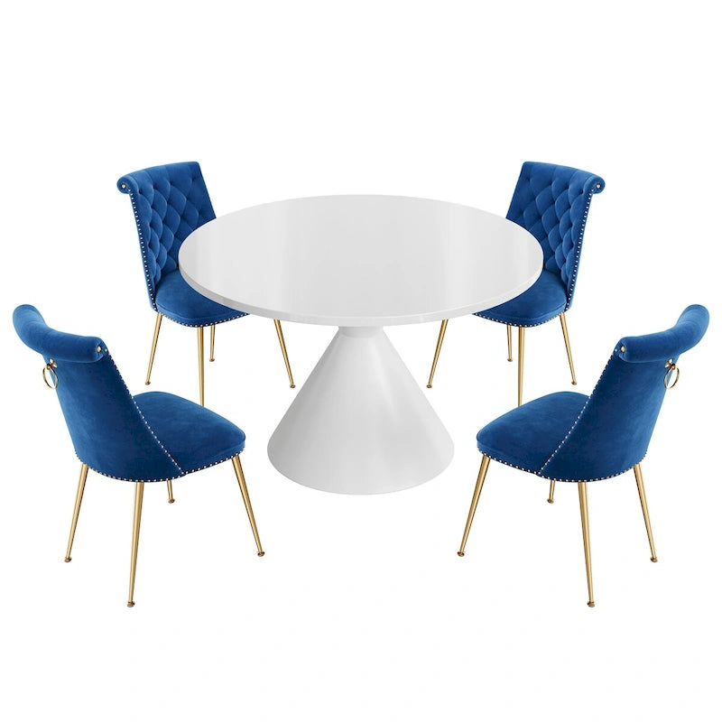 48 Mesa de comedor de lujo ligera blanca de alto brillo con encimera grande