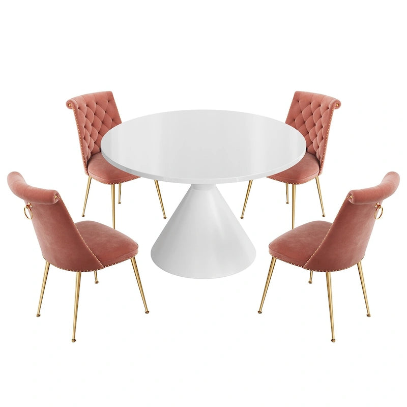 48 Mesa de comedor de lujo ligera blanca de alto brillo con encimera grande