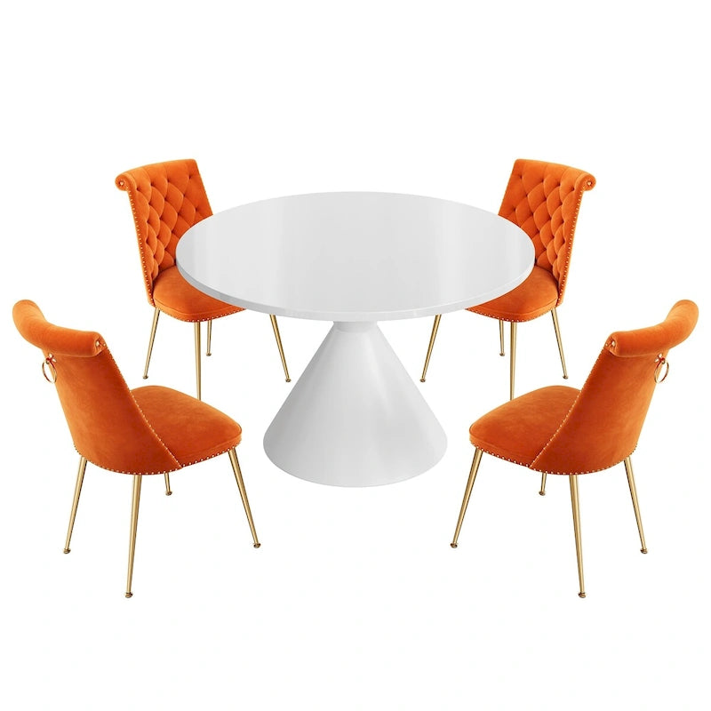 48 Mesa de comedor de lujo ligera blanca de alto brillo con encimera grande