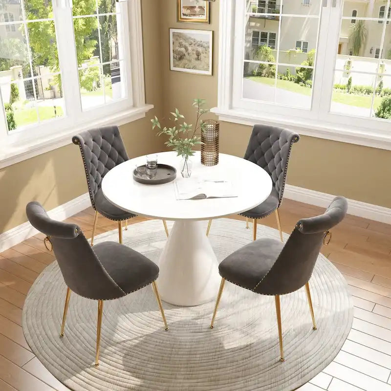 48 Mesa de comedor de lujo ligera blanca de alto brillo con encimera grande