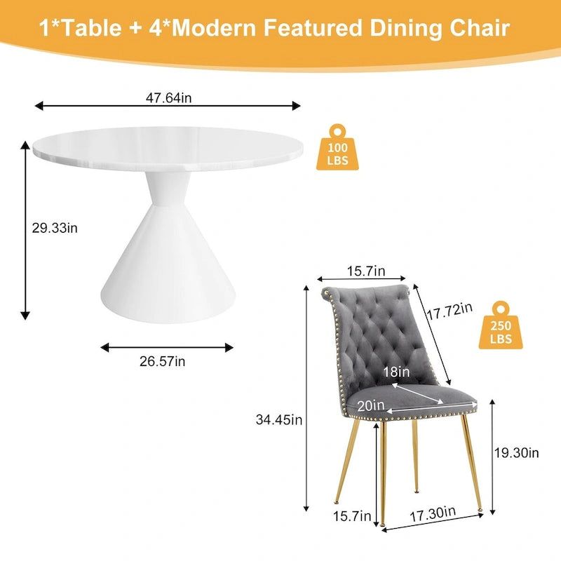 48 Mesa de comedor de lujo ligera blanca de alto brillo con encimera grande