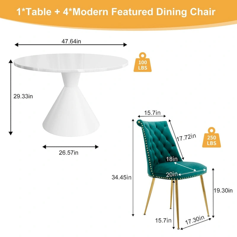 48 Mesa de comedor de lujo ligera blanca de alto brillo con encimera grande