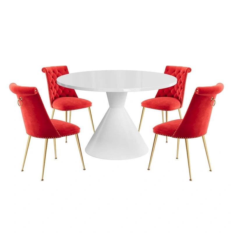 48 Mesa de comedor de lujo ligera blanca de alto brillo con encimera grande