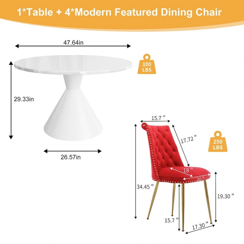 48 Mesa de comedor de lujo ligera blanca de alto brillo con encimera grande