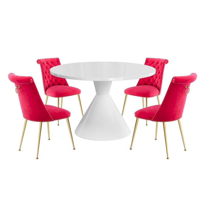 48 Mesa de comedor de lujo ligera blanca de alto brillo con encimera grande