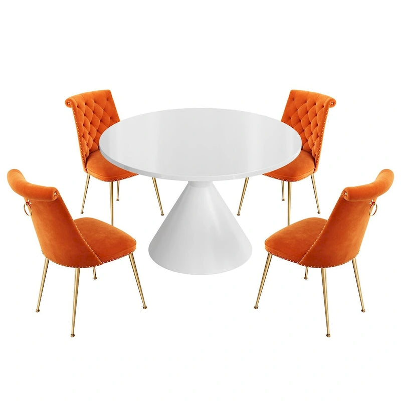 48 Mesa de comedor de lujo ligera blanca de alto brillo con encimera grande