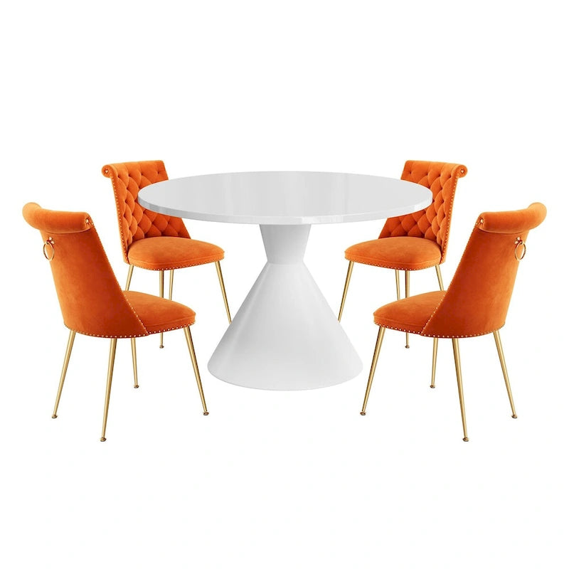 48 Mesa de comedor de lujo ligera blanca de alto brillo con encimera grande