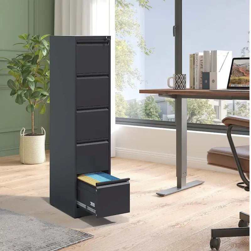 Archivador metálico vertical de 5 cajones con cerradura