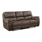Sofá reclinable doble manual de 90 pulgadas, microfibra marrón, madera maciza