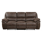 Sofá reclinable doble manual de 90 pulgadas, microfibra marrón, madera maciza