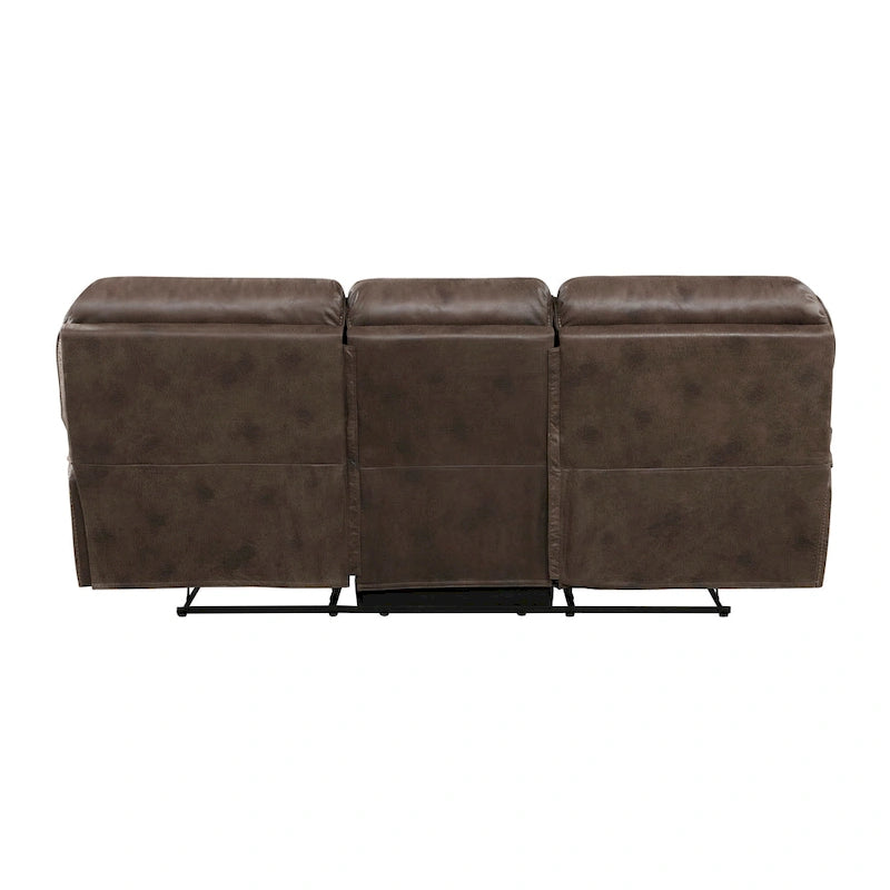 Sofá reclinable doble manual de 90 pulgadas, microfibra marrón, madera maciza