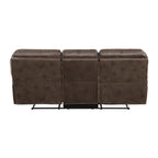 Sofá reclinable doble manual de 90 pulgadas, microfibra marrón, madera maciza