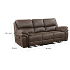 Sofá reclinable doble manual de 90 pulgadas, microfibra marrón, madera maciza