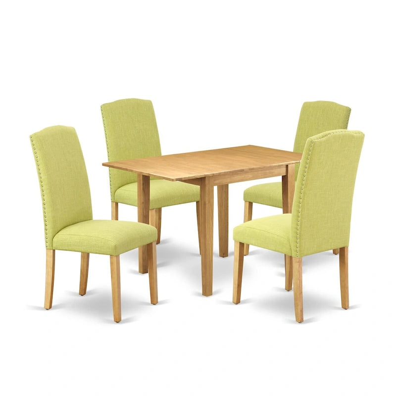 Mesa de comedor rectangular con sillas de tela de lino Limelight, roble