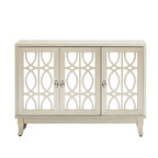 Aparador con 3 puertas de cristal de espejo y tirador plateado - 47.2L x 15.6W x 33.9H