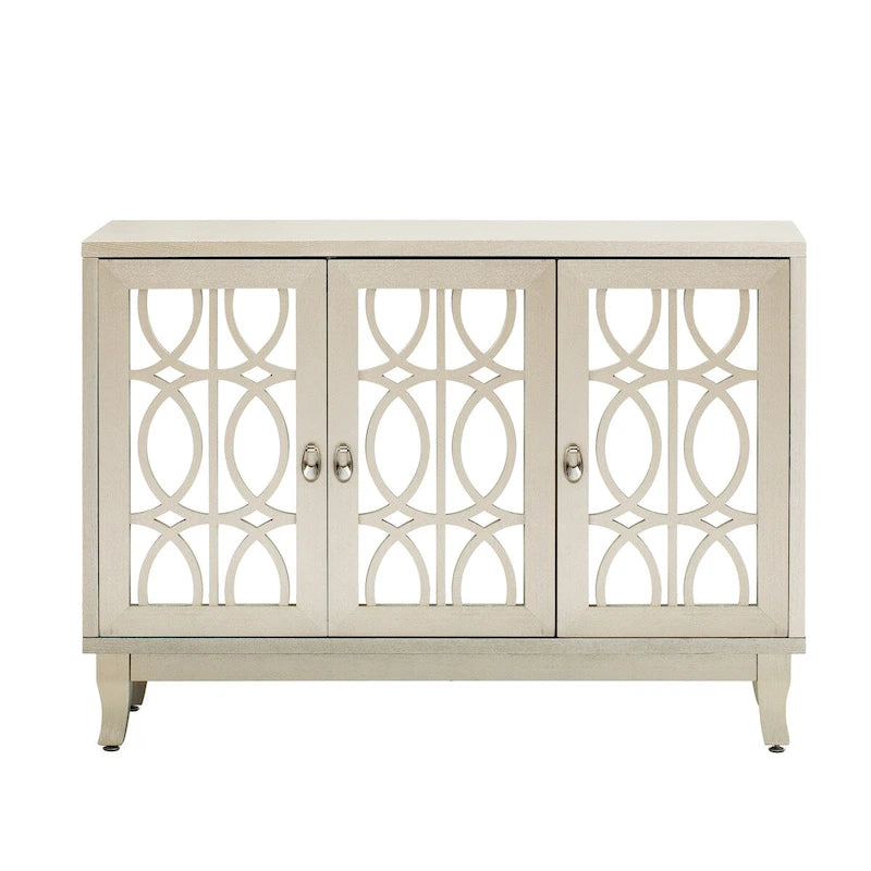 Aparador con 3 puertas de cristal de espejo y tirador plateado - 47.2L x 15.6W x 33.9H