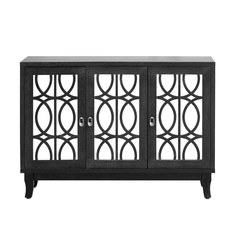 Aparador con 3 puertas de cristal de espejo y tirador plateado - 47.2L x 15.6W x 33.9H