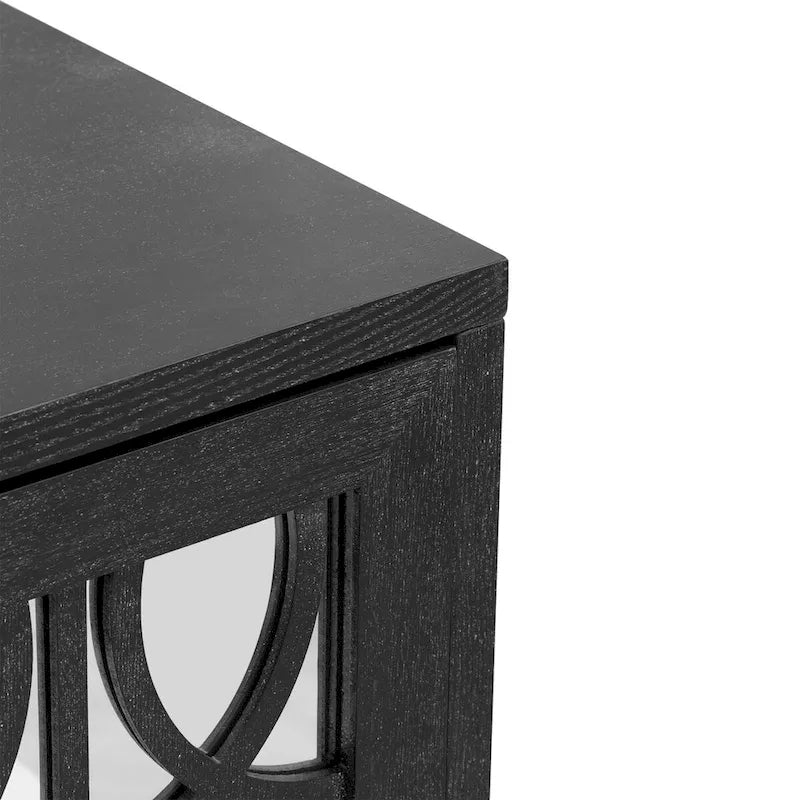 Aparador con 3 puertas de cristal de espejo y tirador plateado - 47.2L x 15.6W x 33.9H