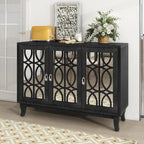 Aparador con 3 puertas de cristal de espejo y tirador plateado - 47.2L x 15.6W x 33.9H