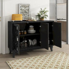 Aparador con 3 puertas de cristal de espejo y tirador plateado - 47.2L x 15.6W x 33.9H